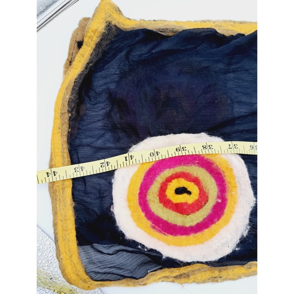 Pomegranate Moon Handmade Nepal Silk Wool Circle Scarf Black Pink Yellow White - Picture 5 of 10